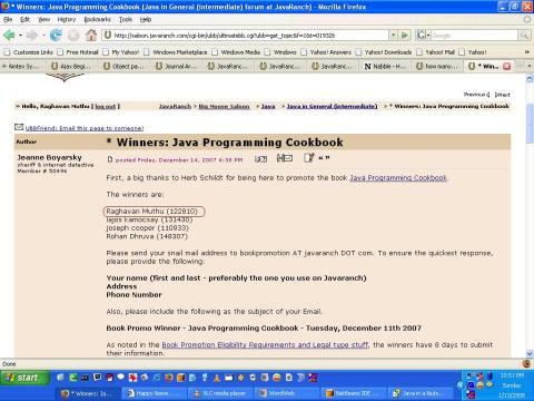 Java Programming Cookbook Winners-14Dec07 (13Jan08)
